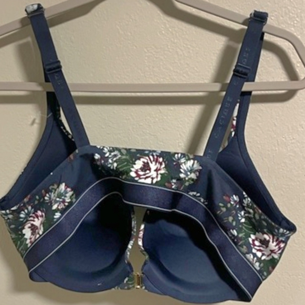 CACIQUE Navy Floral BRA boost/plunge SIZE 40DD underwire BRAND NEW front closure - Picture 4 of 7